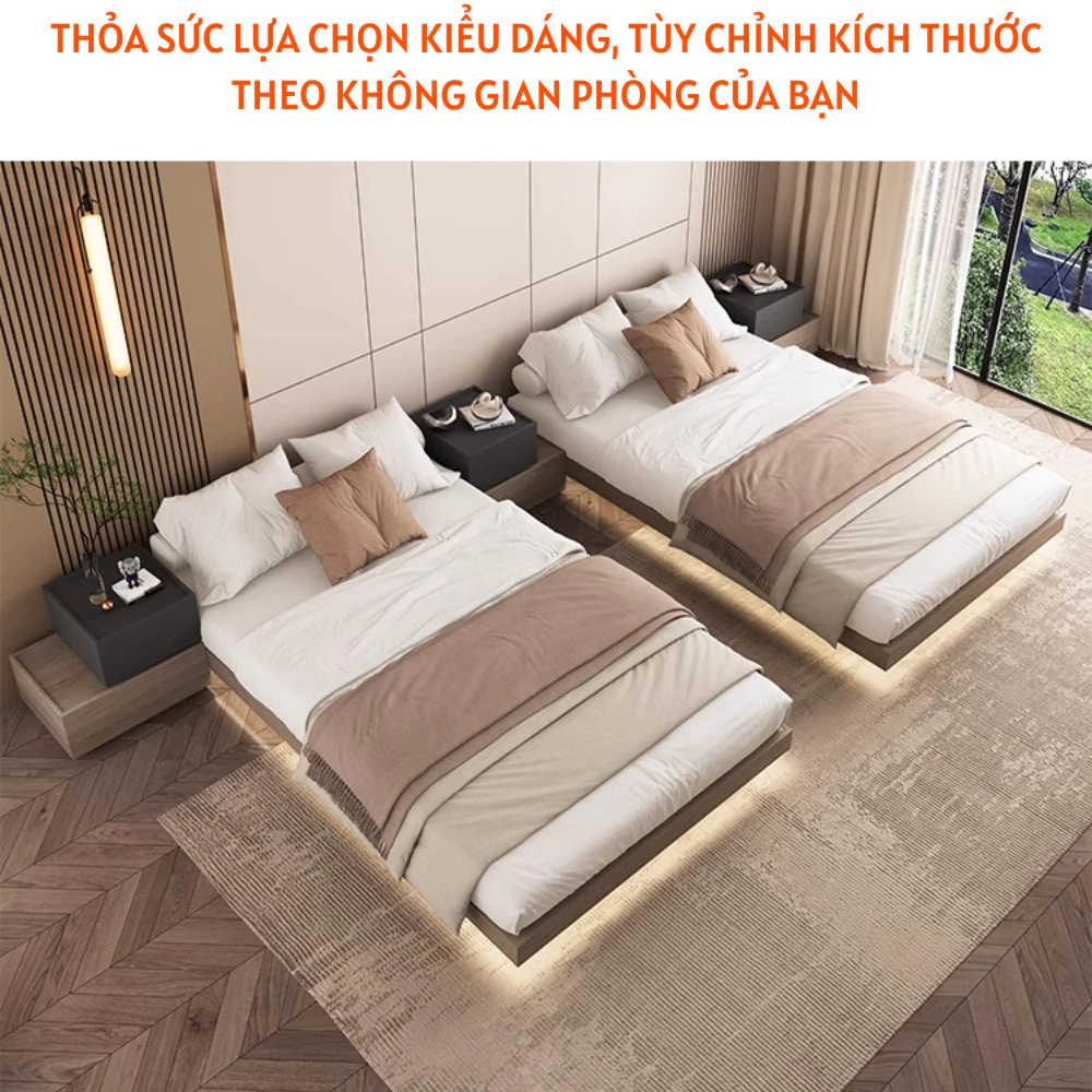 Giường Ngủ Gỗ Thiết Kế Hiện Đại Kết Hợp Đèn Led- HH203 - Ảnh 3