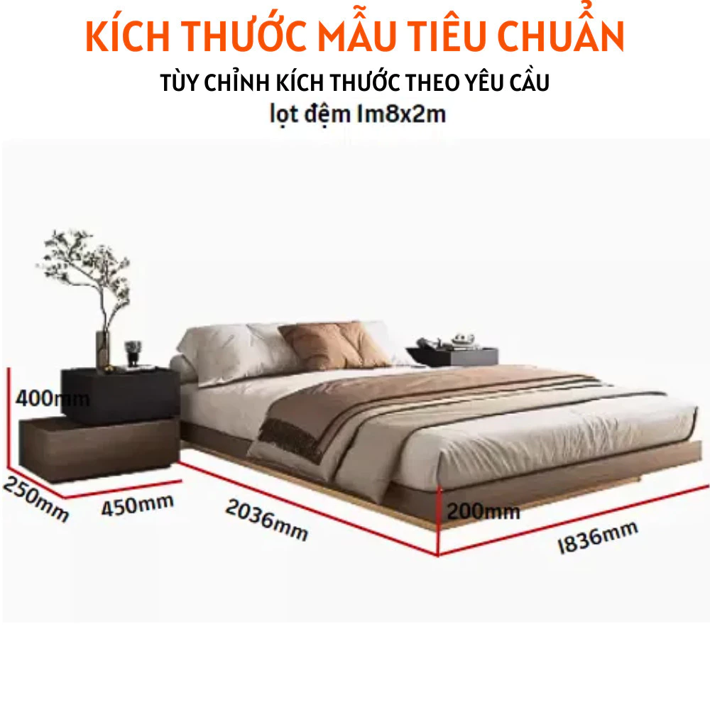 Giường Ngủ Gỗ Thiết Kế Hiện Đại Kết Hợp Đèn Led- HH203 - Ảnh 4