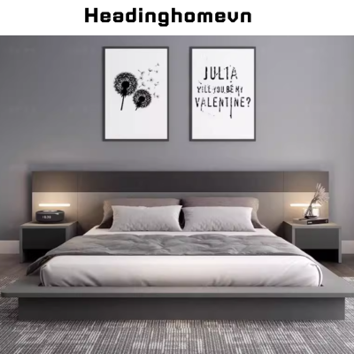 Giường Ngủ Phong Cách Nhật Bản Kèm 2 Tab Đầu Giường Hiện Đại - HH201