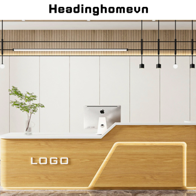 Bàn lễ tân hiện đại bằng gỗ công nghiệp bo cong mặt cạnh, kết hợp đèn led - HB223
