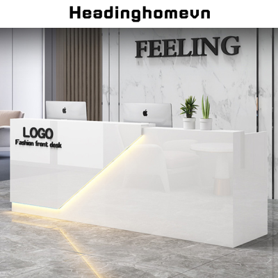 Bàn lễ tân sang trọng gỗ MDF thiết kễ góc chữ L tiện dụng tích hợp đèn led sang trọng - HB210