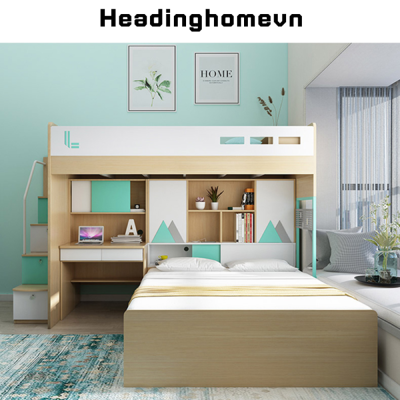 Combo sản phẩm giường tầng bằng gỗ cho bé thiết kế thông minh tích hợp nhiều công năng - HH1206