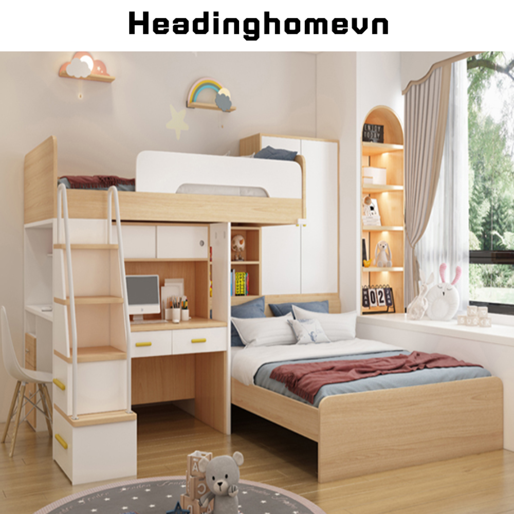 Combo Giường tầng cho bé bằng gỗ thiết kế đa năng - HH1205