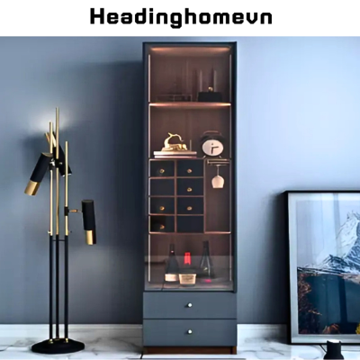 Tủ Rượu Gỗ Cánh Kính Cường Lực Khung Nhôm Kiểu Dáng Nhỏ Gọn  - HH501
