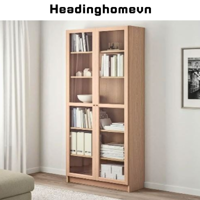 Tủ Cánh Kính 6 Tầng Tích Hợp Đèn LED Decor Phòng khách, Phòng Làm Việc -HH301