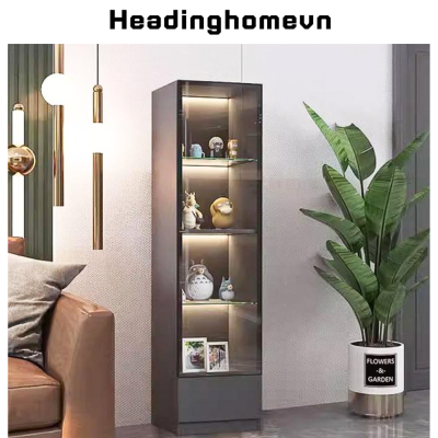 Tủ kệ trưng bày mô hình đẹp gỗ MDF, cánh kính cường lực khung nhôm kết hợp đèn led hiện đại HH321