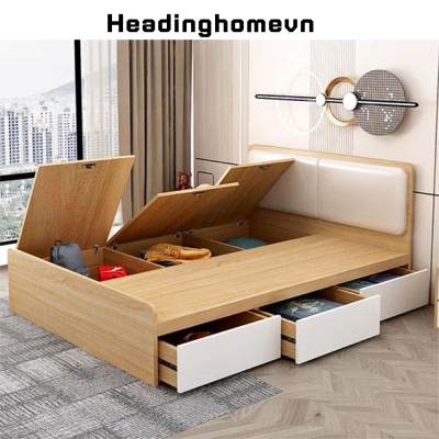 Giường ngủ hộc kéo thiết kế hiện đại tích hợp nhiều không gian lưu trữ - HH212
