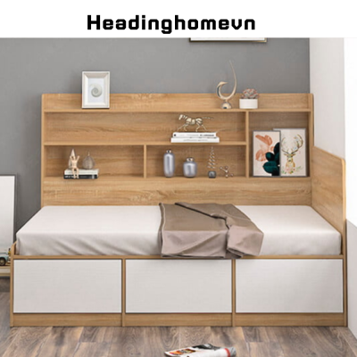 Giường ngủ hiện đại bằng gỗ thiết kế liền giá trưng bày - HH215