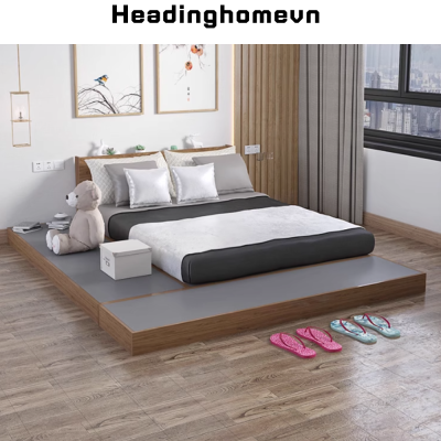 Giường ngủ Nhật bằng gỗ thiết kế tiện lợi - HH220