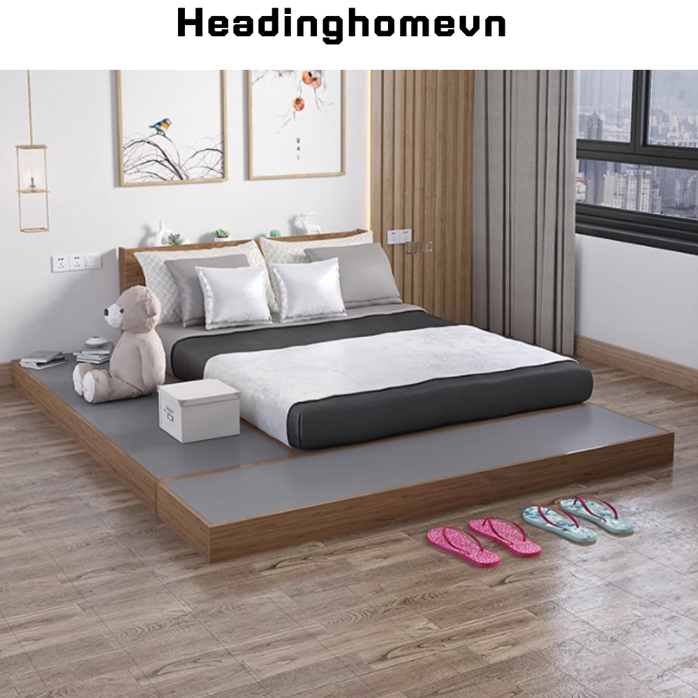 Giường ngủ Nhật bằng gỗ thiết kế tiện lợi - HH220