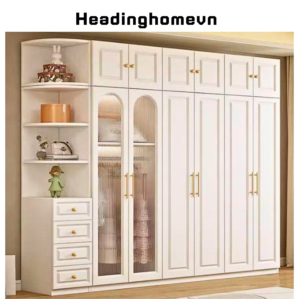Tủ quần áo cửa kính khung gỗ phun sơn màu sắc trang nhã - HH417