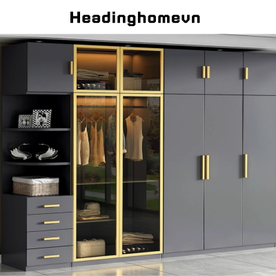 Tủ quần áo cánh kính cường lực khung nhôm sang trọng - HH409