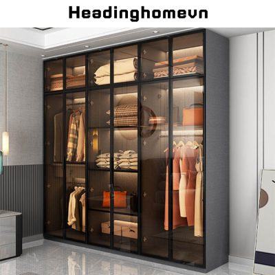 Tủ quần áo cánh kính cường lực, khung nhôm xingfa thiết kế đẹp - HH415