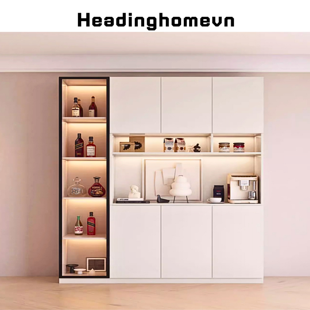 Tủ để đồ,tủ bếp thiết kế mới kết hợp cánh kính cường lực khung nhôm sang trọng - HH708