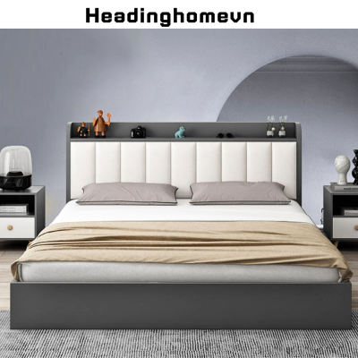 Giường ngủ hiện đại bằng gỗ công nghiệp cao cấp đầu giường bọc đệm đẹp - HH209