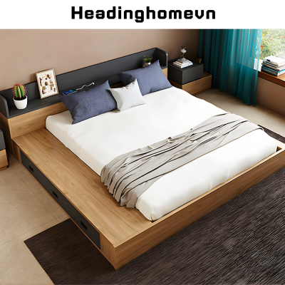 Giường ngủ bằng gỗ kiểu Nhật có ngăn kéo tiện dụng - HH228
