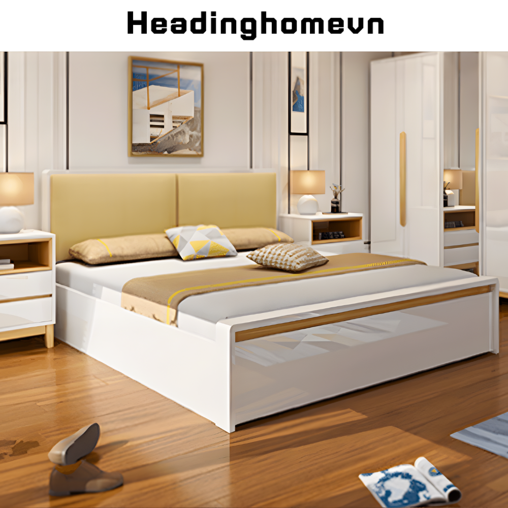 Giường ngủ hiện đại gỗ công nghiệp MDF chống ẩm phun sơn thiết kế đẹp - HH230