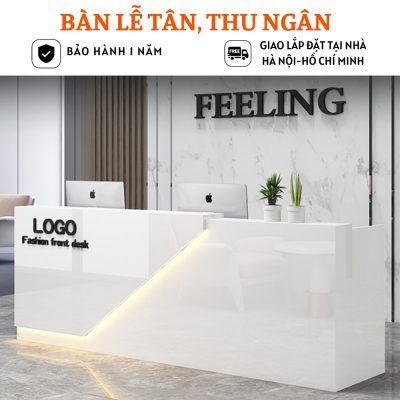 Bàn lễ tân sang trọng gỗ MDF thiết kễ góc chữ L tiện dụng tích hợp đèn led sang trọng - HB210