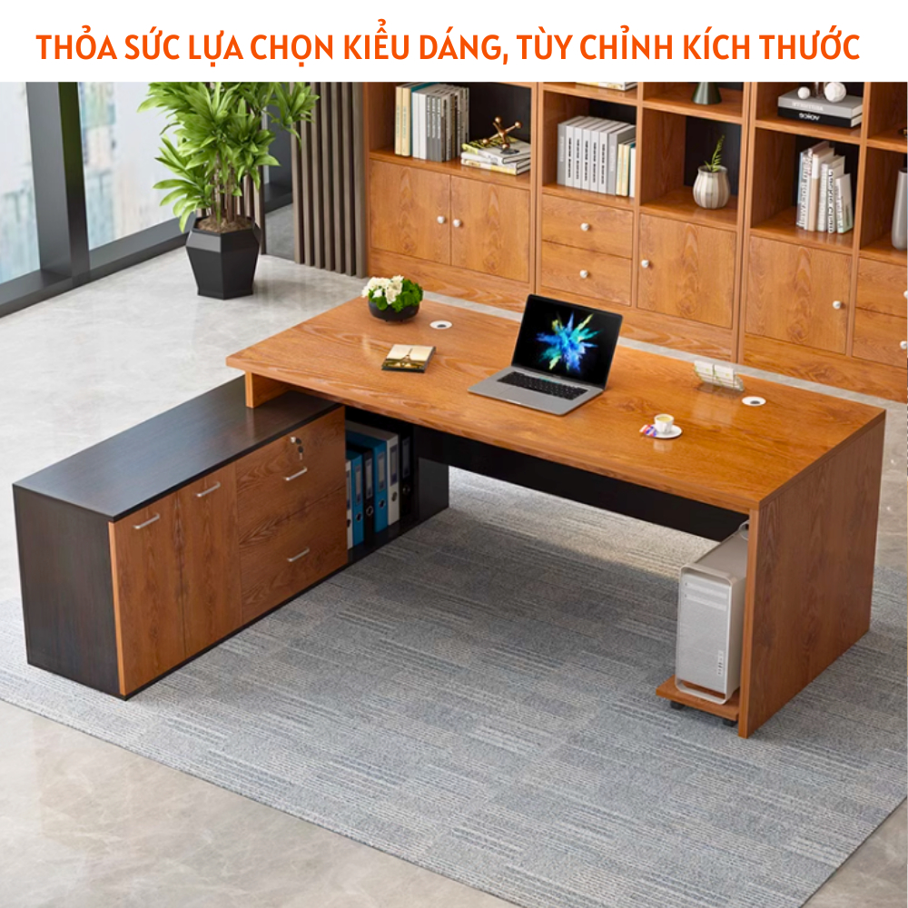 Bàn làm việc lãnh đạo, bàn giám đốc chữ L gỗ MDF HB304 - Ảnh 4