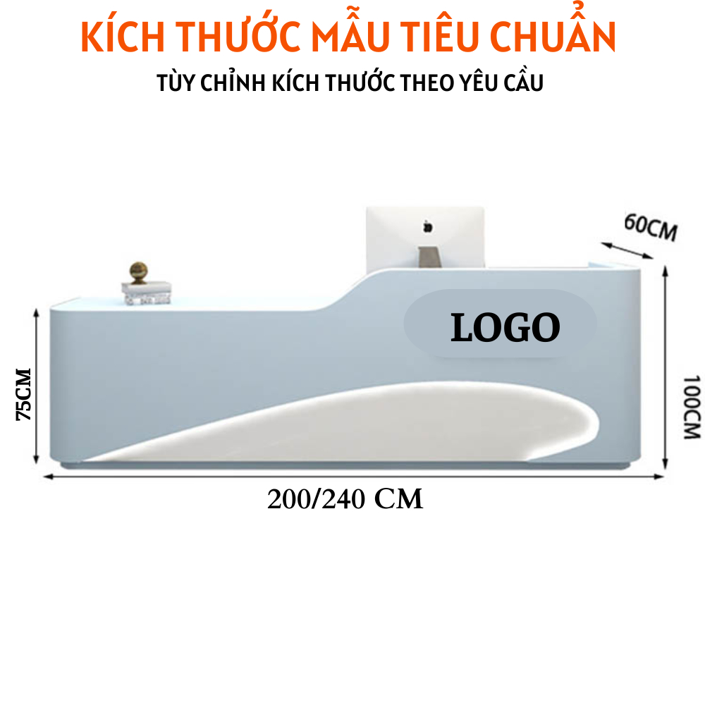 Quầy lễ tân đẹp bề mặt phun sơn kiểu dáng mềm mại tích hợp đèn led HB230 - Ảnh 4