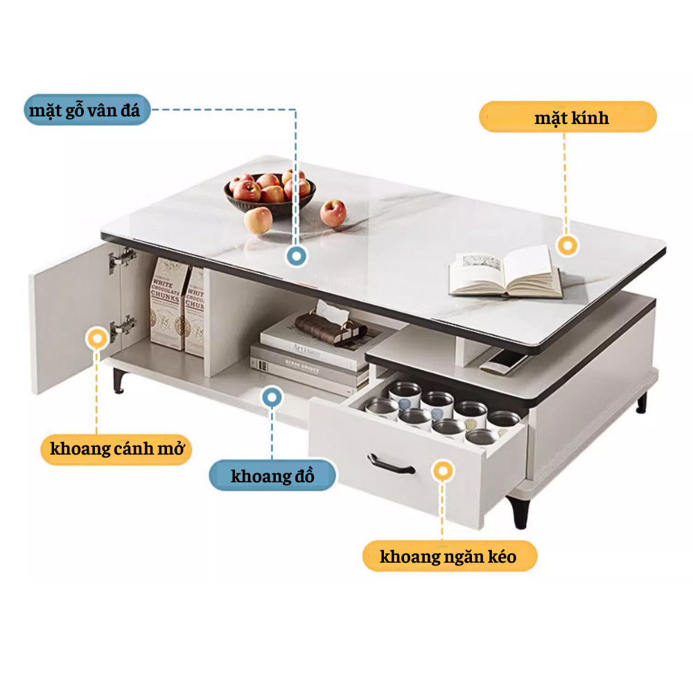 Bàn trà, bàn sofa gỗ công nghiệp MDF kết hợp mặt đá nhân tạo - HH902 - Ảnh 2