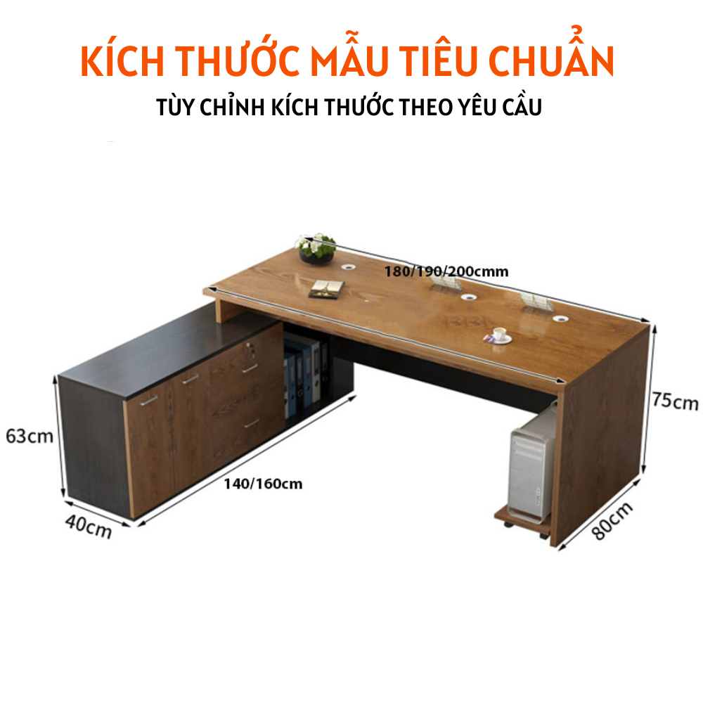 Bàn làm việc lãnh đạo, bàn giám đốc chữ L gỗ MDF HB304 - Ảnh 5