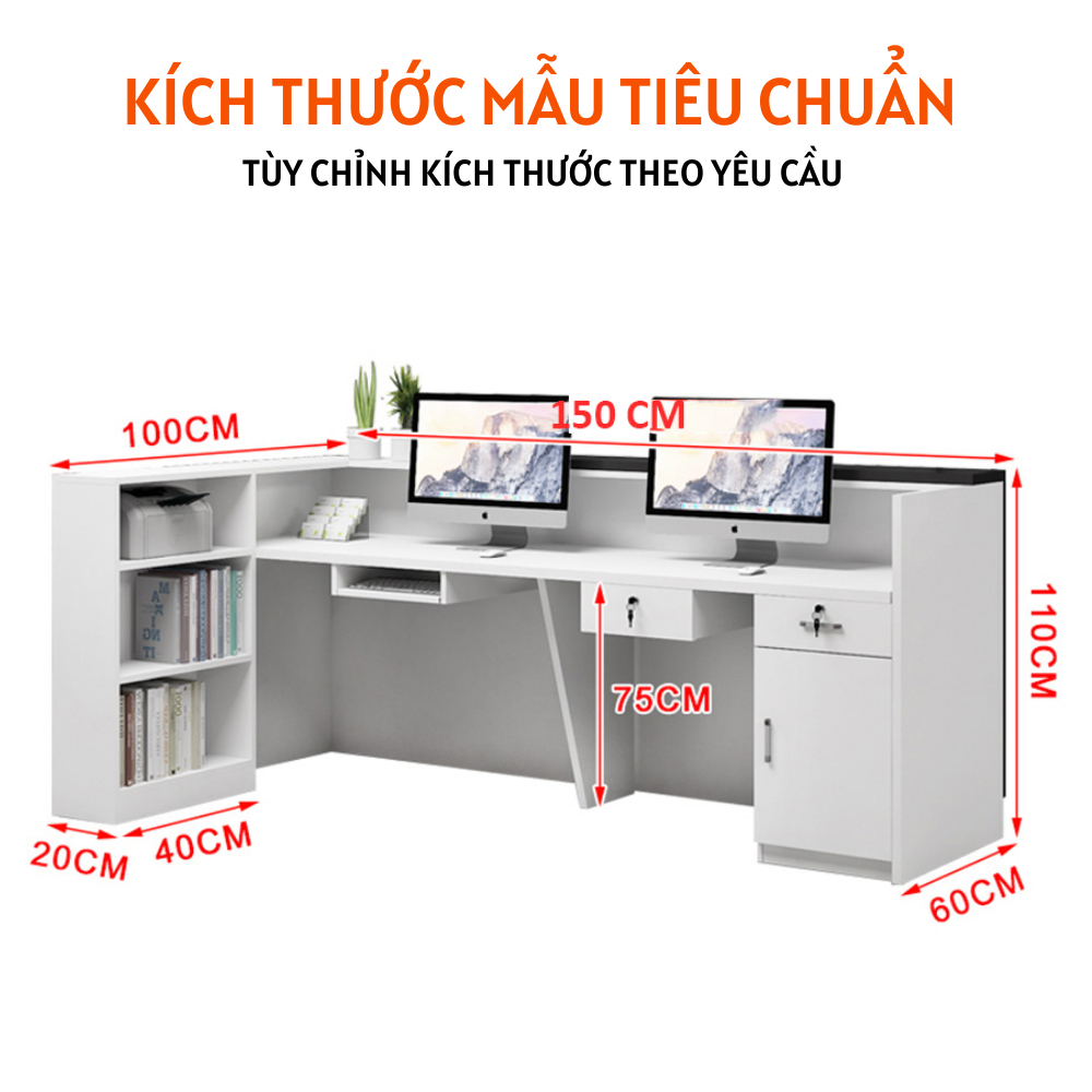 Bàn lễ tân sang trọng gỗ MDF thiết kễ góc chữ L tiện dụng tích hợp đèn led sang trọng - HB210 - Ảnh 5