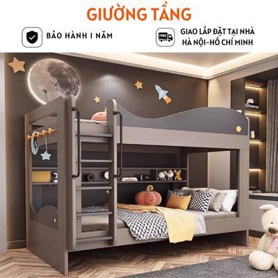 Giường tầng trẻ em bền đẹp chắc chắn, gỗ MDF xanh cao cấp chịu tải lớn - HH1203