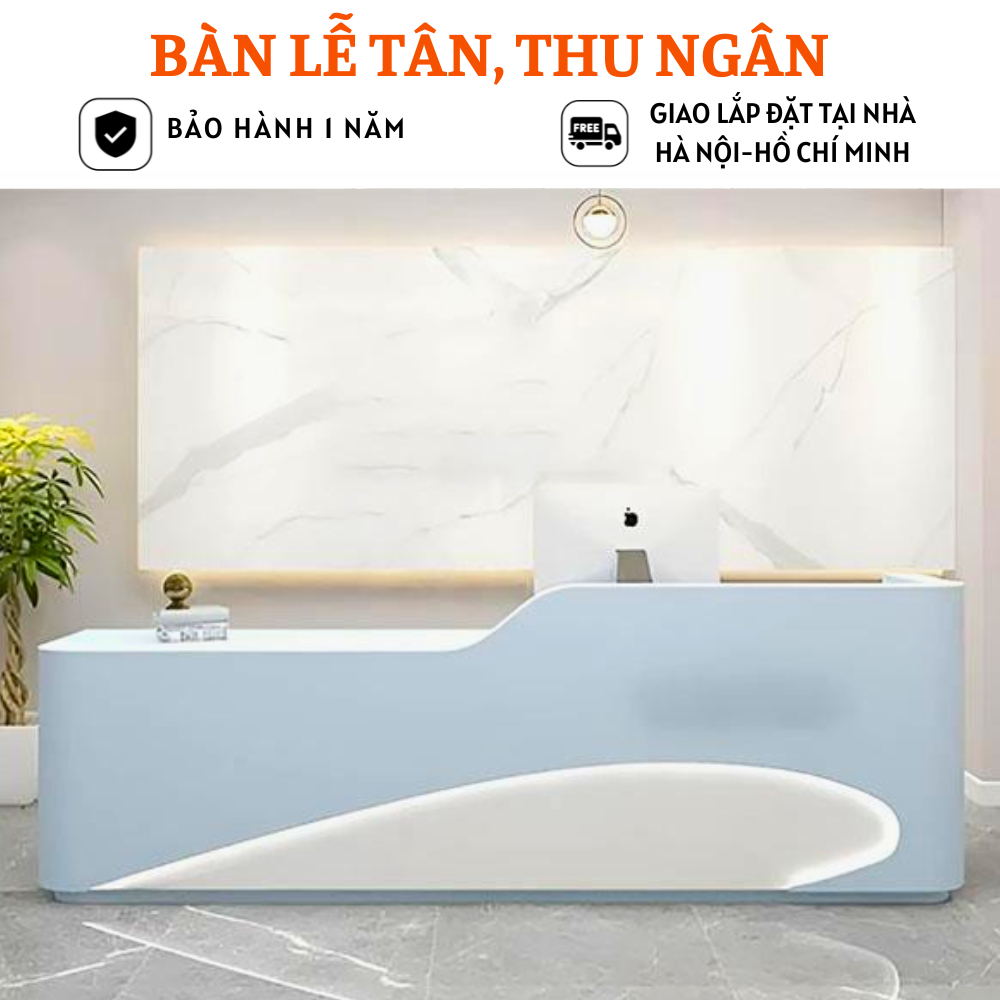 Quầy lễ tân đẹp bề mặt phun sơn kiểu dáng mềm mại tích hợp đèn led HB230