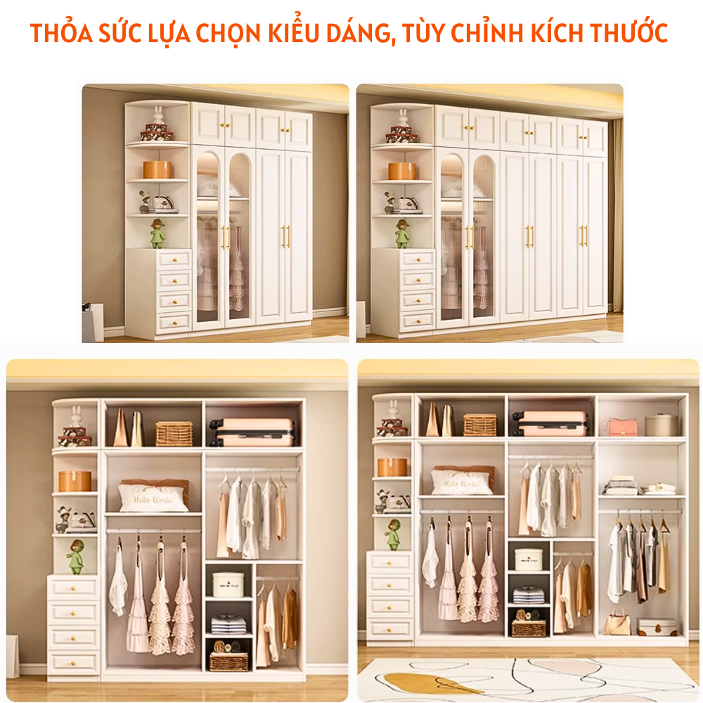 Tủ quần áo cửa kính khung gỗ phun sơn màu sắc trang nhã - HH417 - Ảnh 3