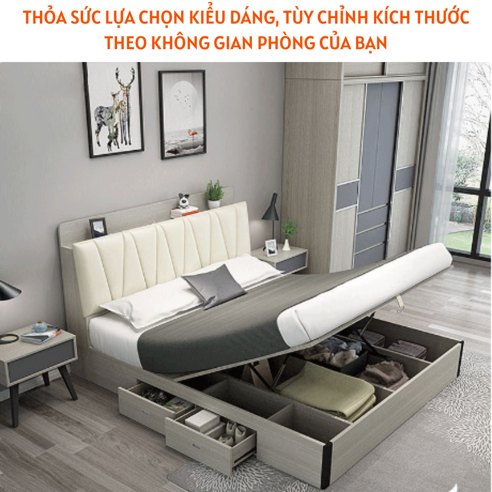 Giường Ngủ Hiện Đại Thiết Kế Đa Năng Đầu Giường Bọc Nệm - HH208 - Ảnh 3