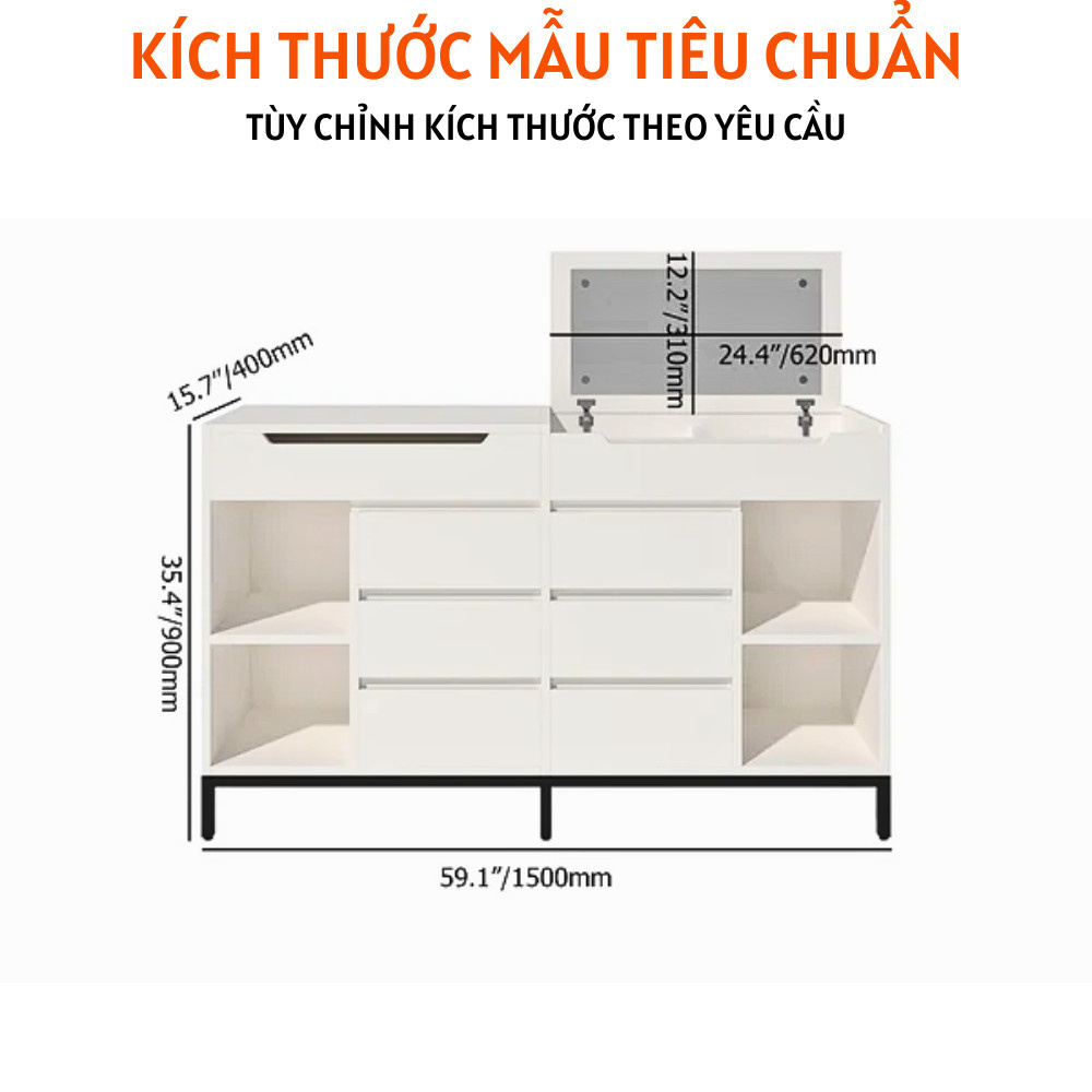 Tủ Để Đồ Rộng 6 Ngăn Kéo Màu Trắng Hiện Đại Có Gương Kết Hợp - HH703 - Ảnh 4