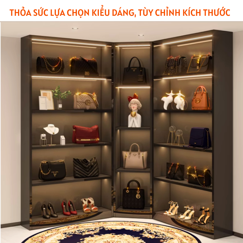 Tủ kệ trưng bày túi xách đơn giản đẹp mắt có đèn led HB302 - Ảnh 3