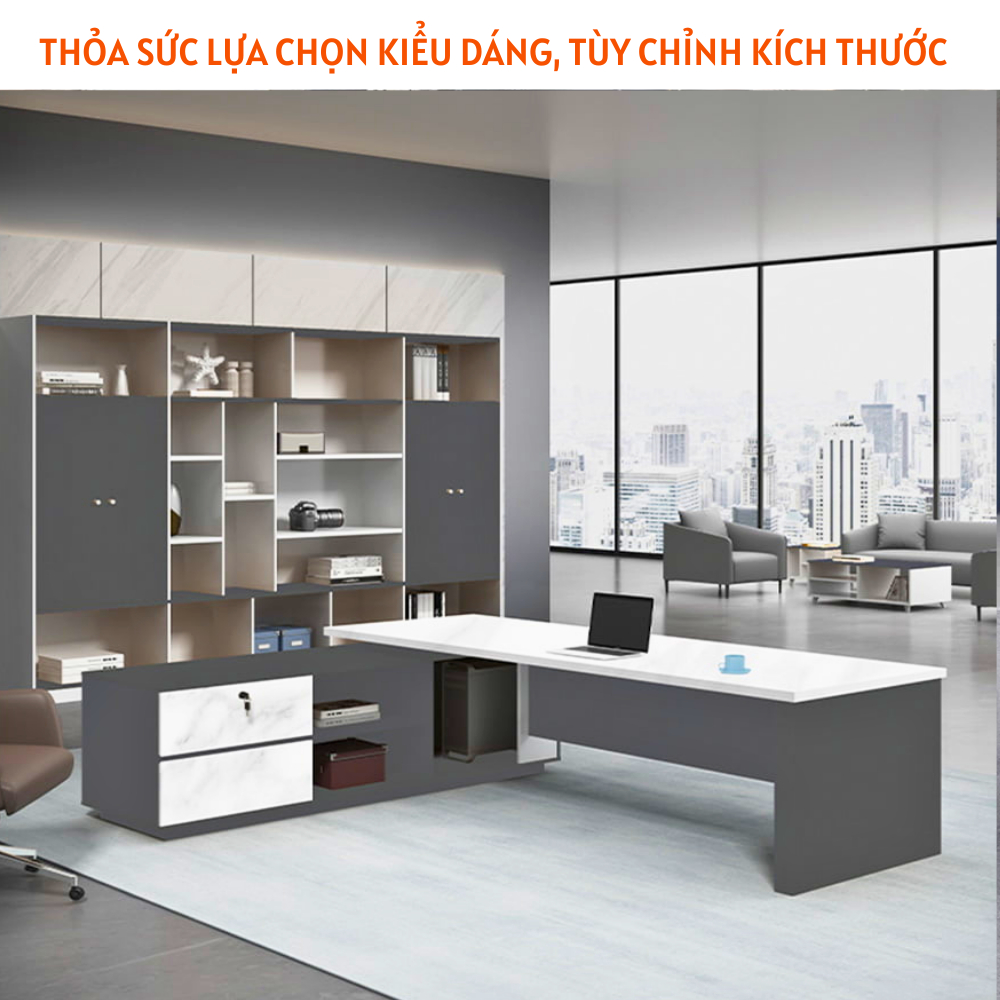 Bàn làm việc lãnh đạo chữ L bằng gỗ MDF chất lượng cao HB307 - Ảnh 3