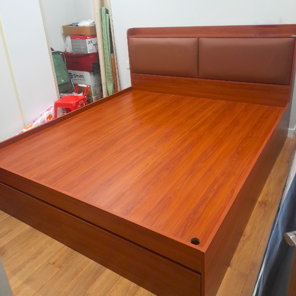 Giường ngủ gỗ công nghiệp phong cách hiện đại có ngăn kéo, đầu giường bọc đệm - HH226 - Ảnh 6