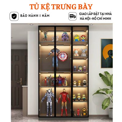 Tủ cánh kính cường lực khung nhôm trưng bày mô hình đồ chơi, sách truyện - HH319