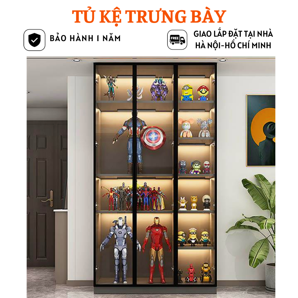 Tủ cánh kính cường lực khung nhôm trưng bày mô hình đồ chơi, sách truyện - HH319