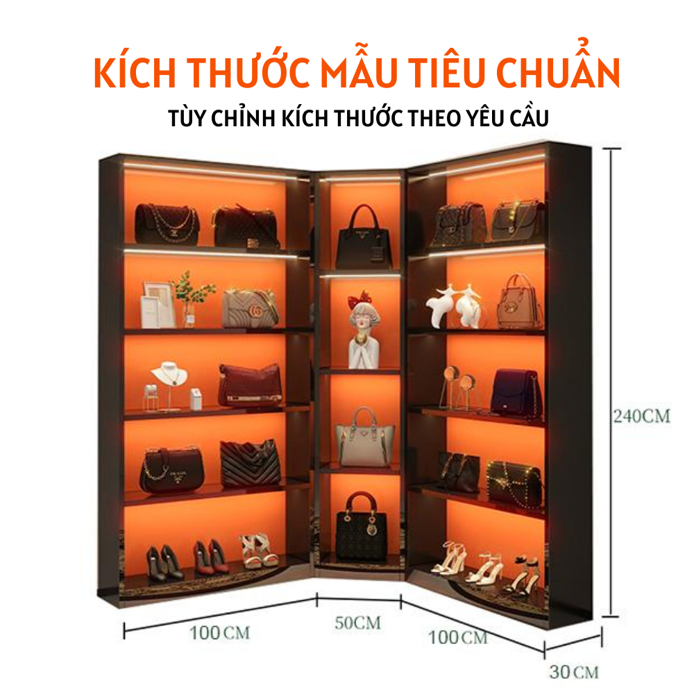Tủ kệ trưng bày túi xách đơn giản đẹp mắt có đèn led HB302 - Ảnh 4