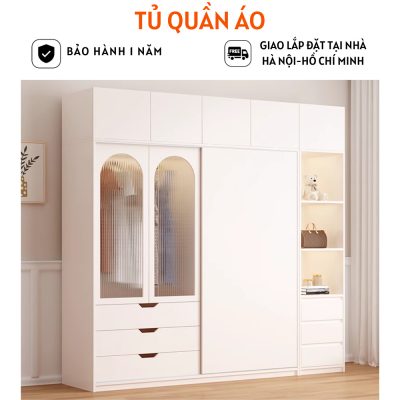 Tủ quần áo gỗ MDF cửa lùa hiện đại cho không gian phòng ngủ sang trọng - HH407