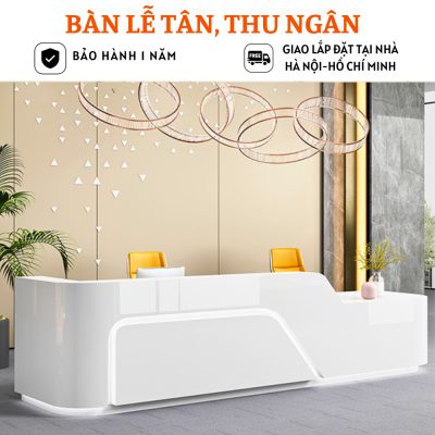 Quầy lễ tân sang trọng thiết kế bo cong bằng gỗ MDF - HB221