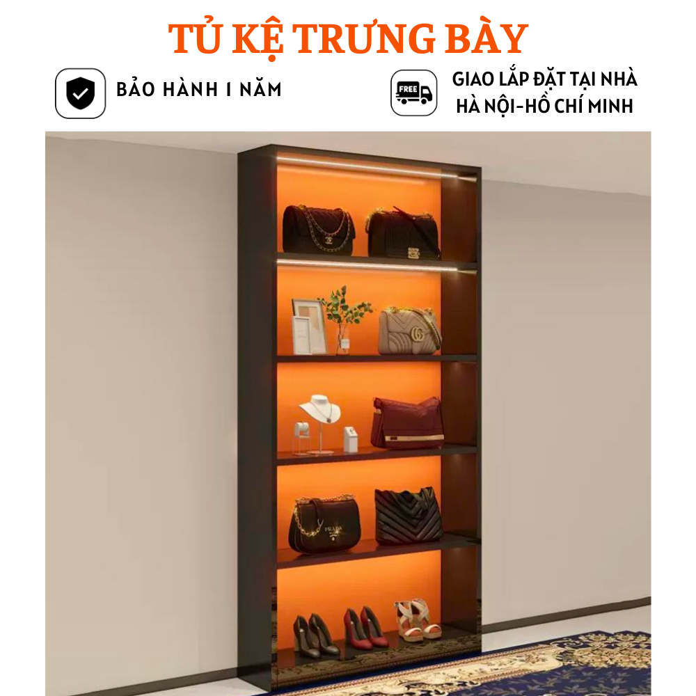 Tủ kệ trưng bày túi xách đơn giản đẹp mắt có đèn led HB302