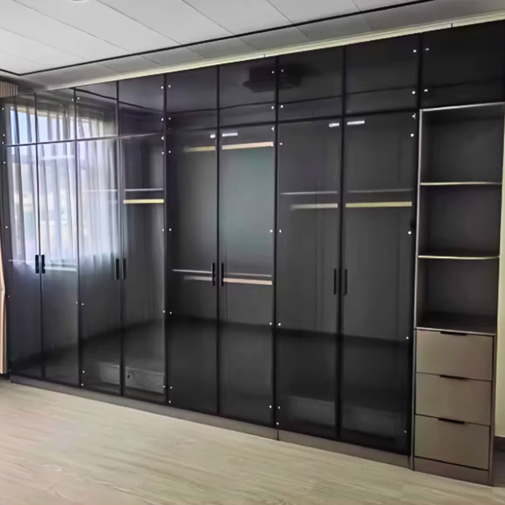Tủ quần áo cánh kính cường lực, khung nhôm xingfa thiết kế đẹp - HH415 - Ảnh 6