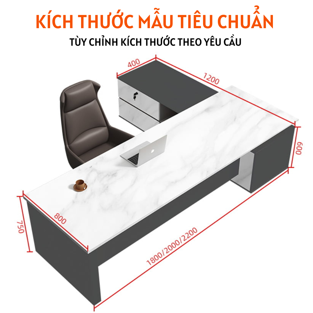 Bàn làm việc lãnh đạo chữ L bằng gỗ MDF chất lượng cao HB307 - Ảnh 4