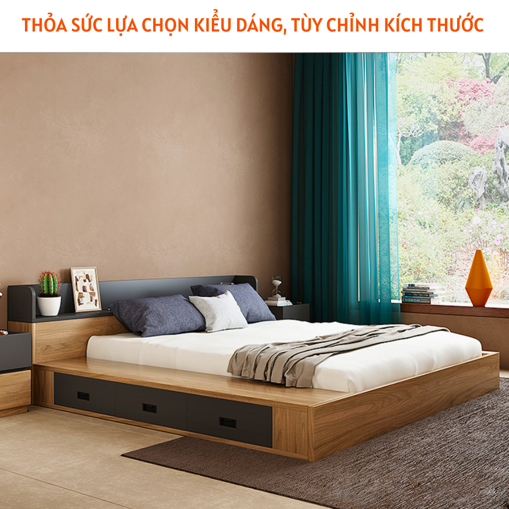 Giường ngủ bằng gỗ kiểu Nhật có ngăn kéo tiện dụng - HH228 - Ảnh 3