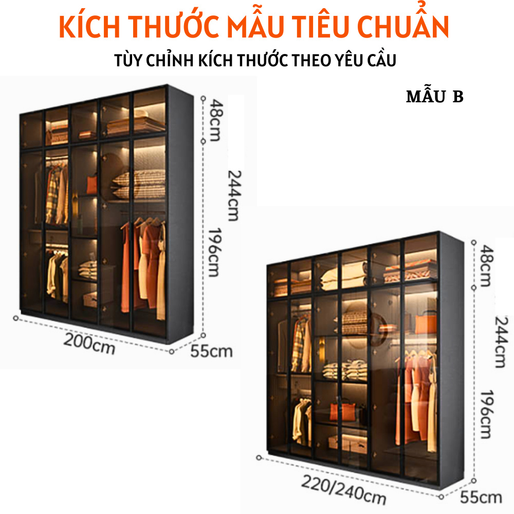 Tủ quần áo cánh kính cường lực, khung nhôm xingfa thiết kế đẹp - HH415 - Ảnh 4