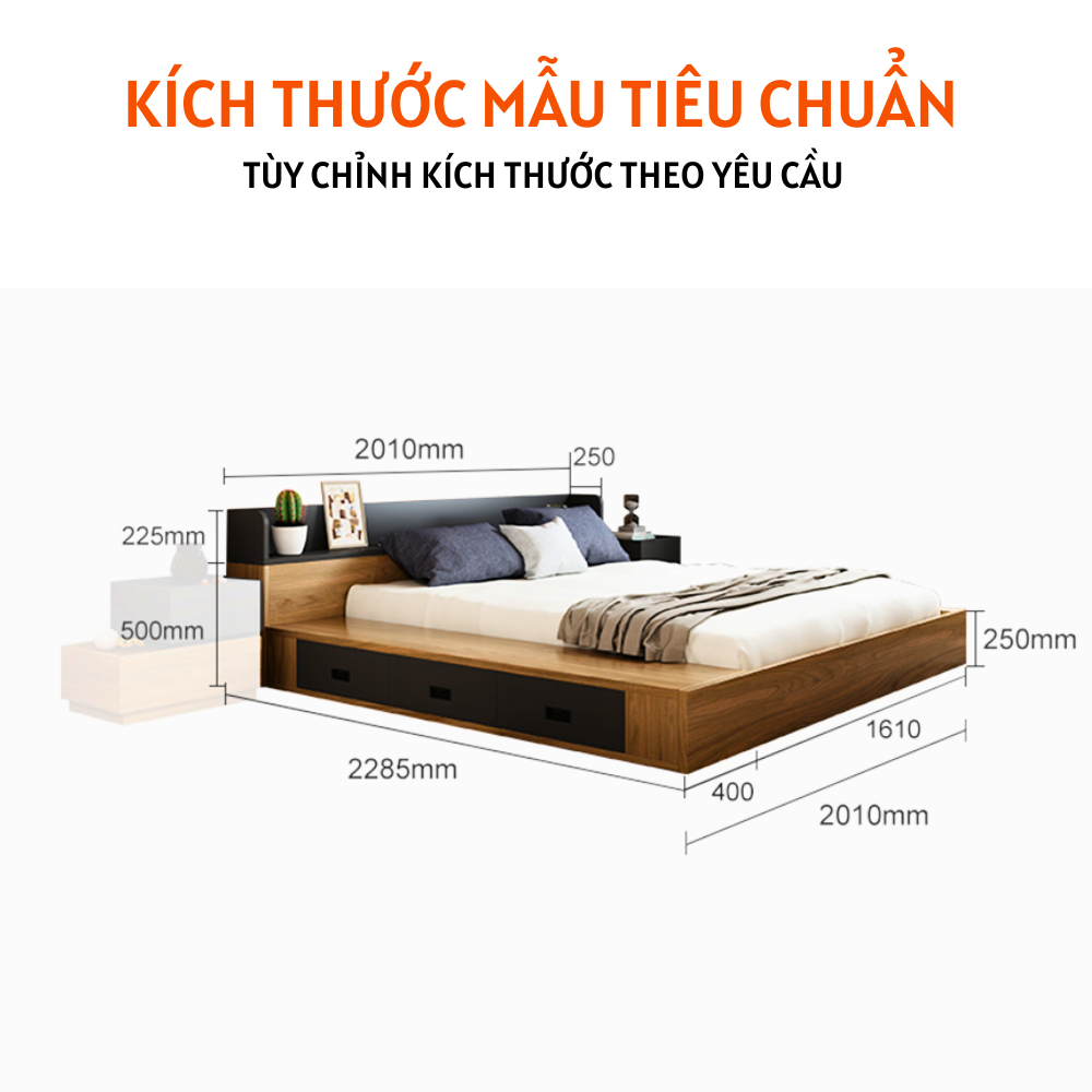 Giường ngủ bằng gỗ kiểu Nhật có ngăn kéo tiện dụng - HH228 - Ảnh 4