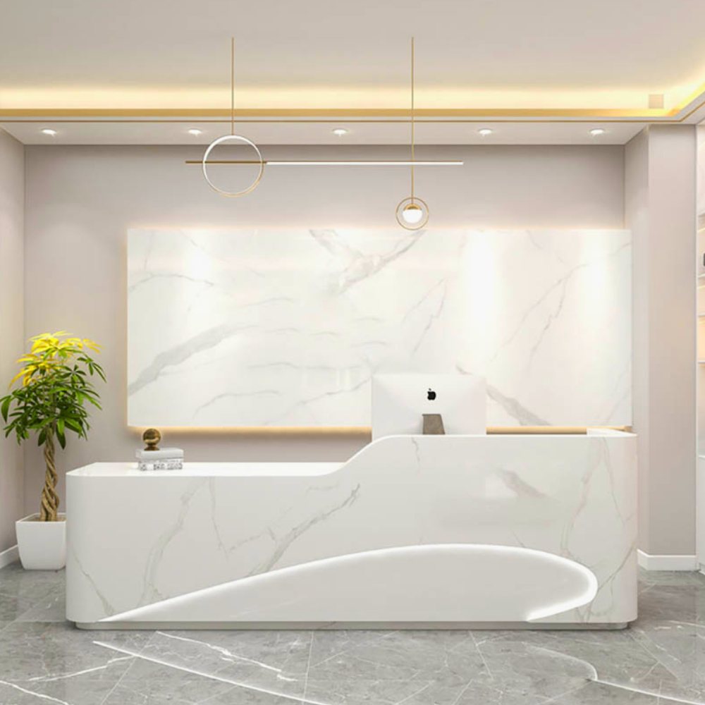 Quầy lễ tân đẹp bề mặt phun sơn kiểu dáng mềm mại tích hợp đèn led HB230 - Ảnh 2