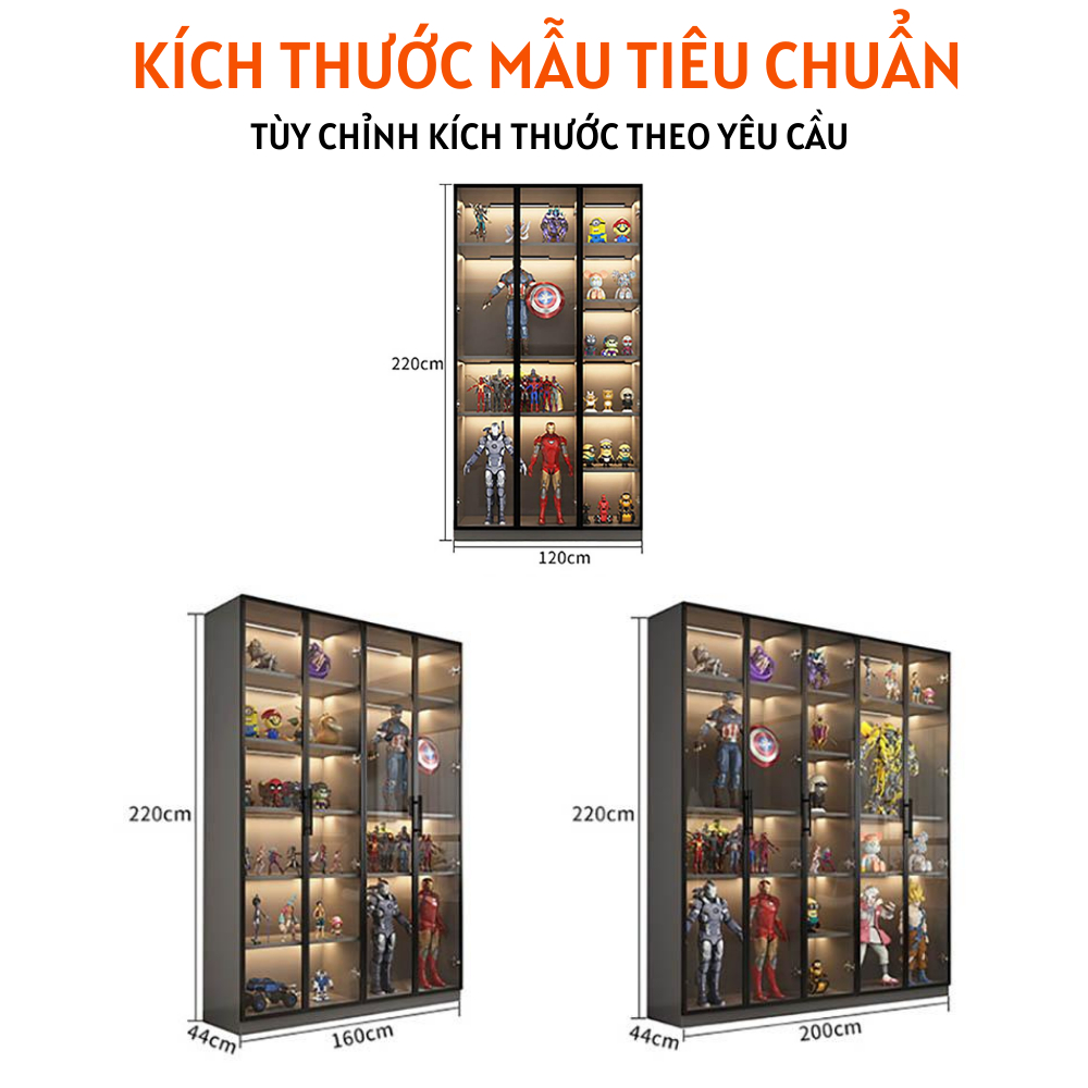 Tủ cánh kính cường lực khung nhôm trưng bày mô hình đồ chơi, sách truyện - HH319 - Ảnh 4