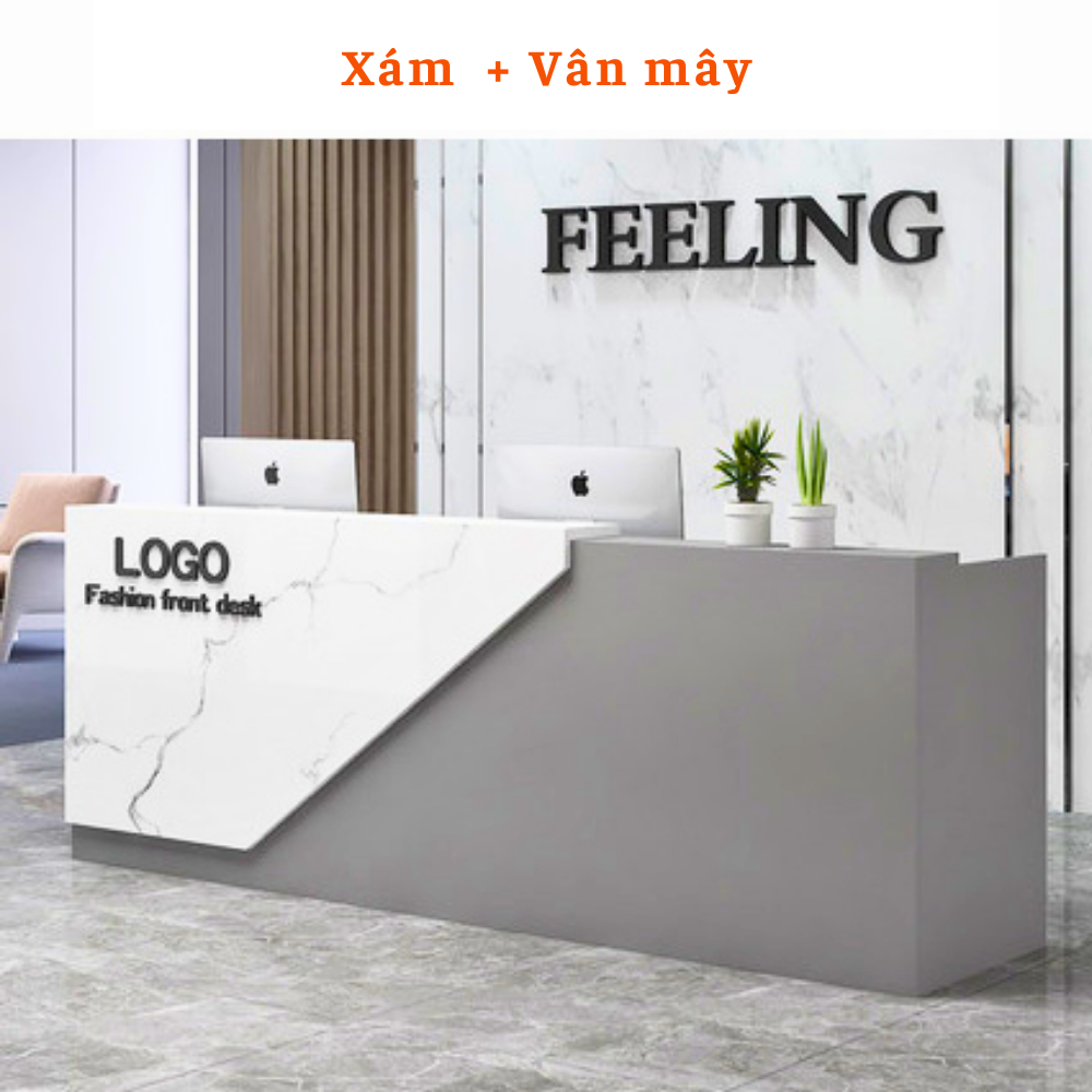Bàn lễ tân sang trọng gỗ MDF thiết kễ góc chữ L tiện dụng tích hợp đèn led sang trọng - HB210 - Ảnh 3