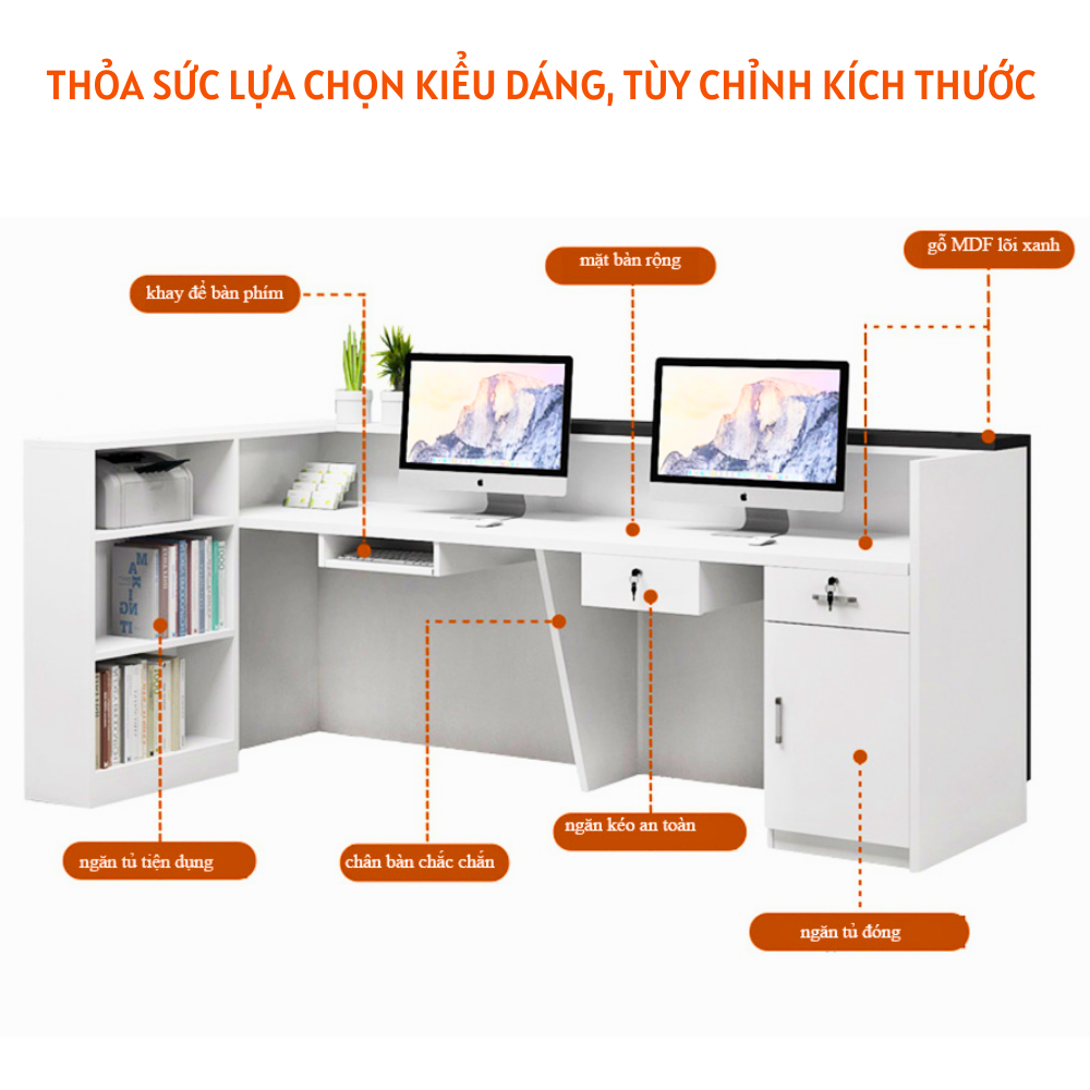 Bàn lễ tân sang trọng gỗ MDF thiết kễ góc chữ L tiện dụng tích hợp đèn led sang trọng - HB210 - Ảnh 4